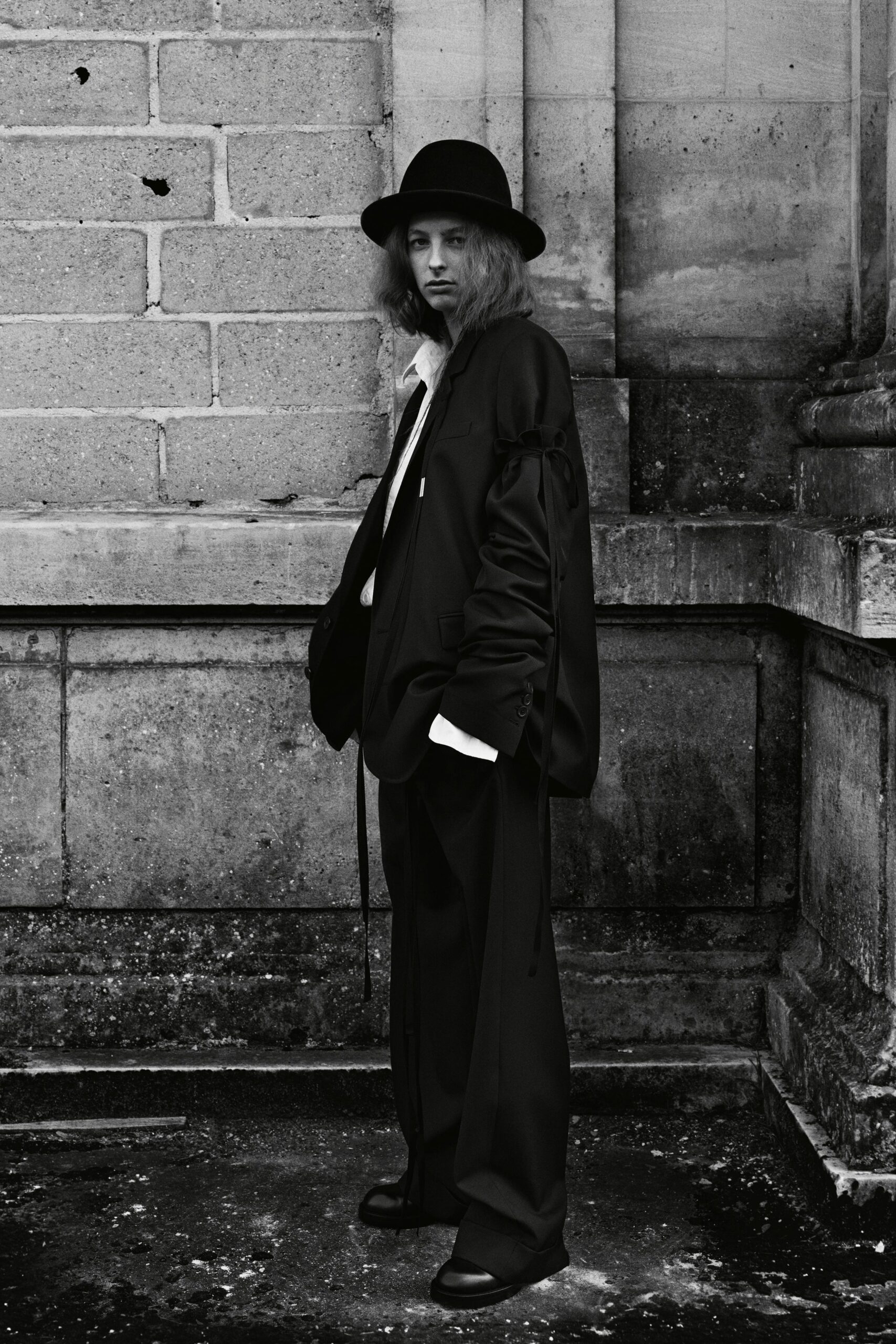 black oversized jacket and relaxed pants