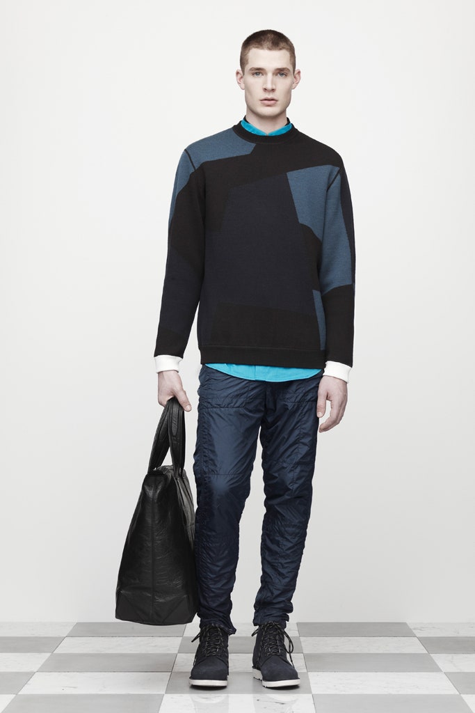 black cotton long-sleeve collared relaxed color-blocked sweater