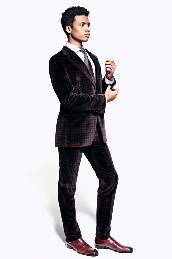 brown velvet tailored suit