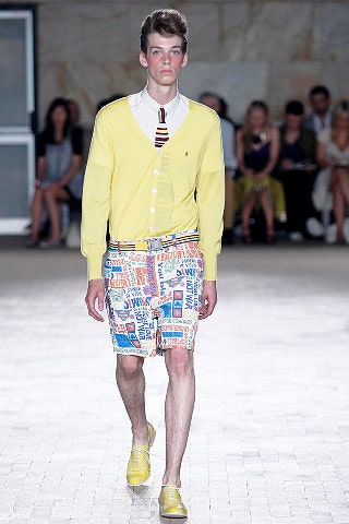yellow cardigan with multi shorts