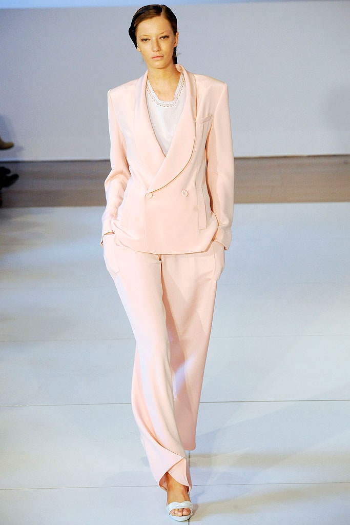 pink cotton long-sleeve collared tailored pockets suit