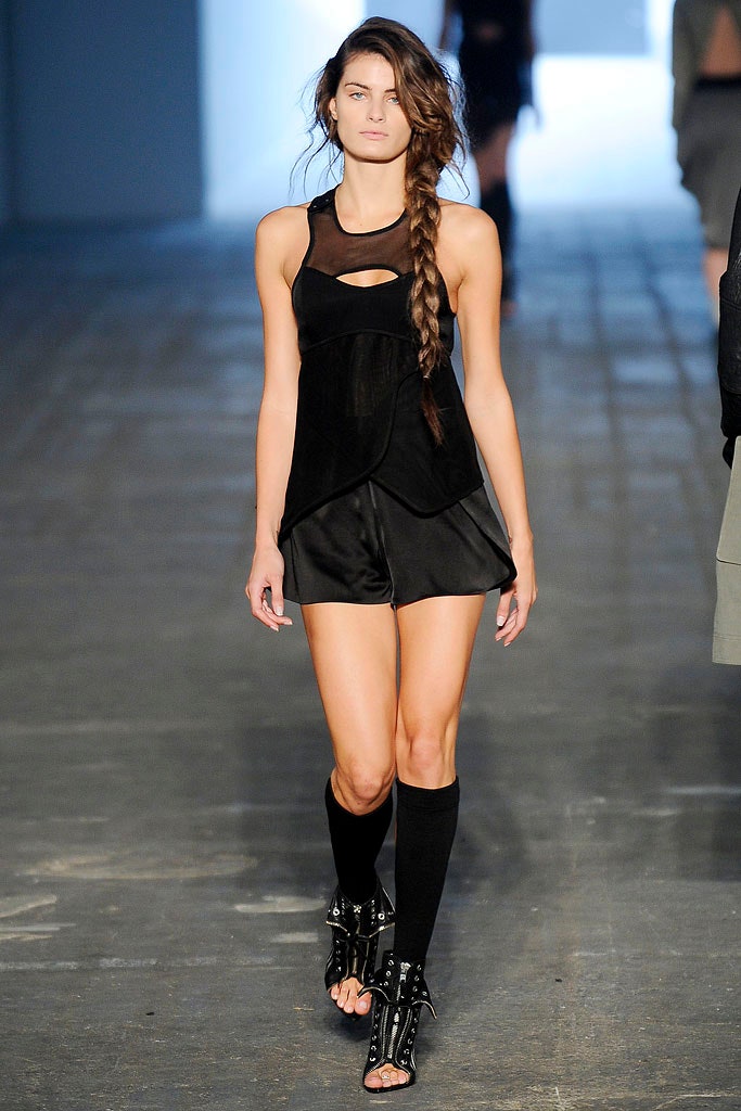 black silk fitted top and shorts