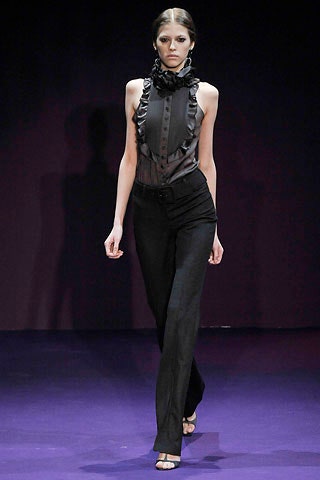 black fitted top with tailored pants