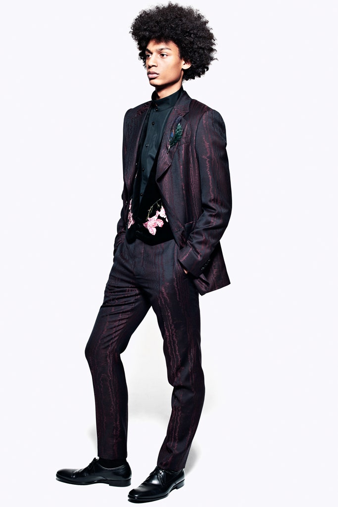 tailored black and purple suit