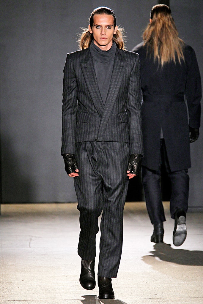tailored black striped suit