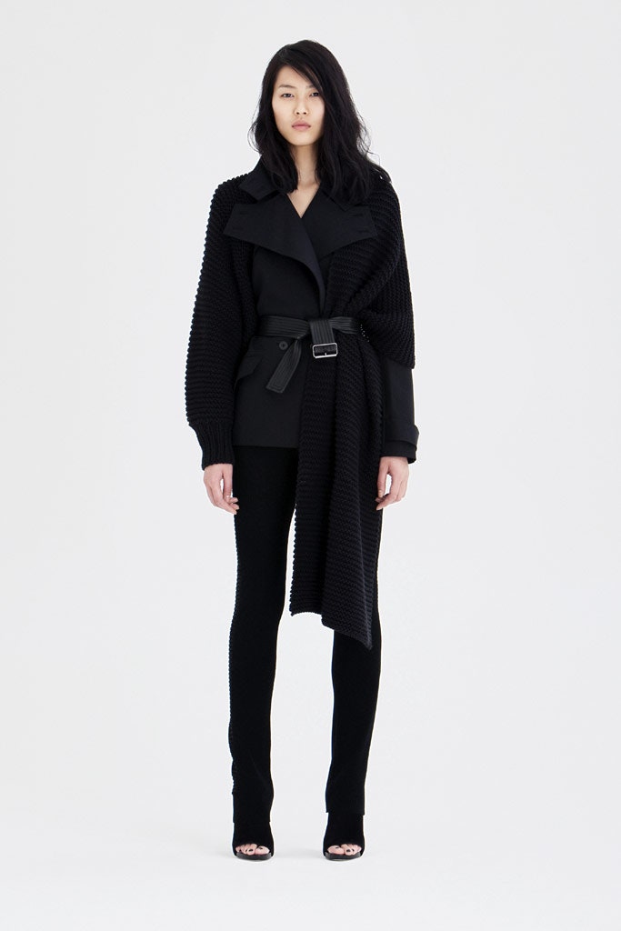 black fitted coat and pants