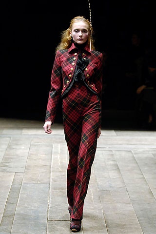 red and black checked suit