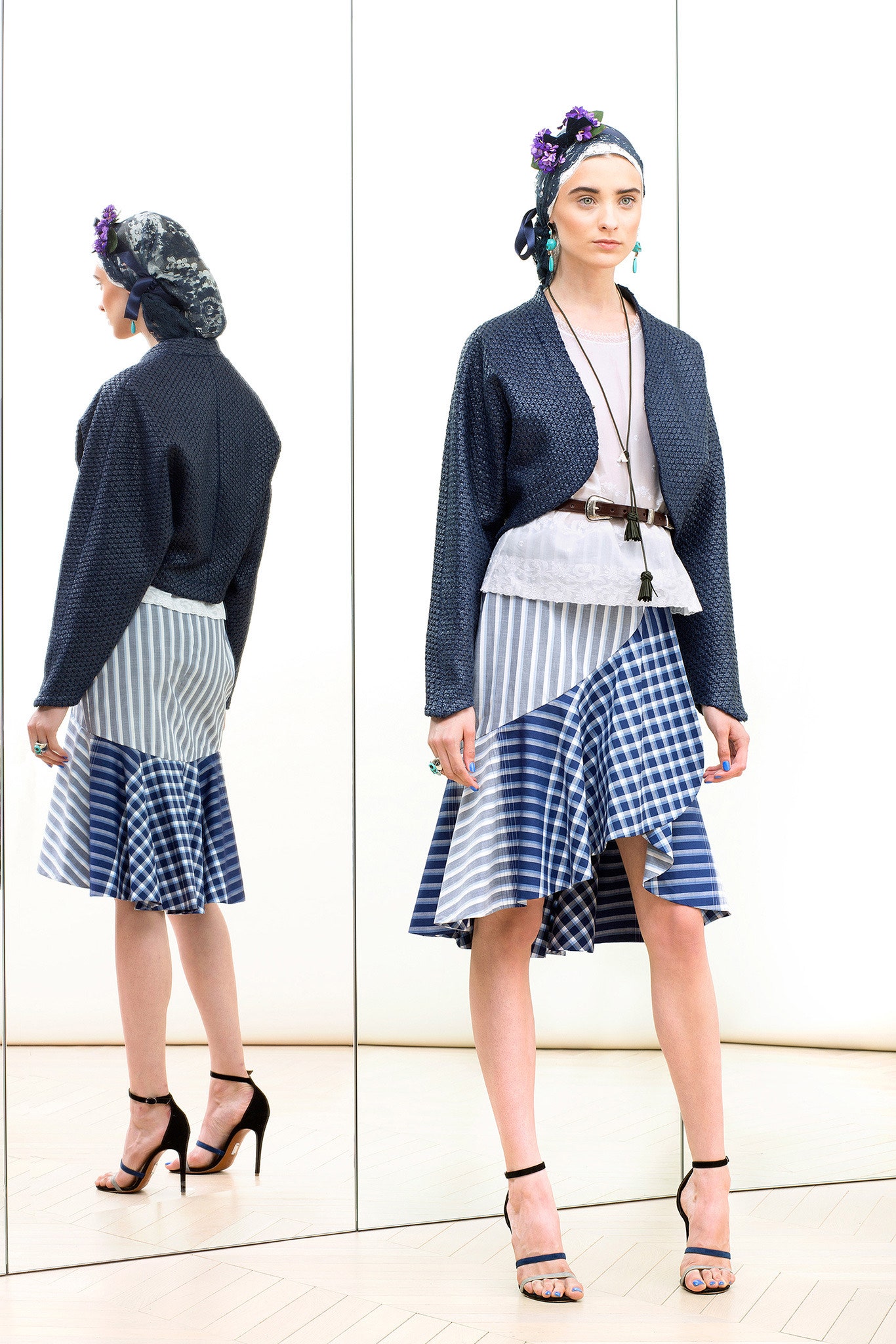 blue cotton long-sleeve collared relaxed textured jacket