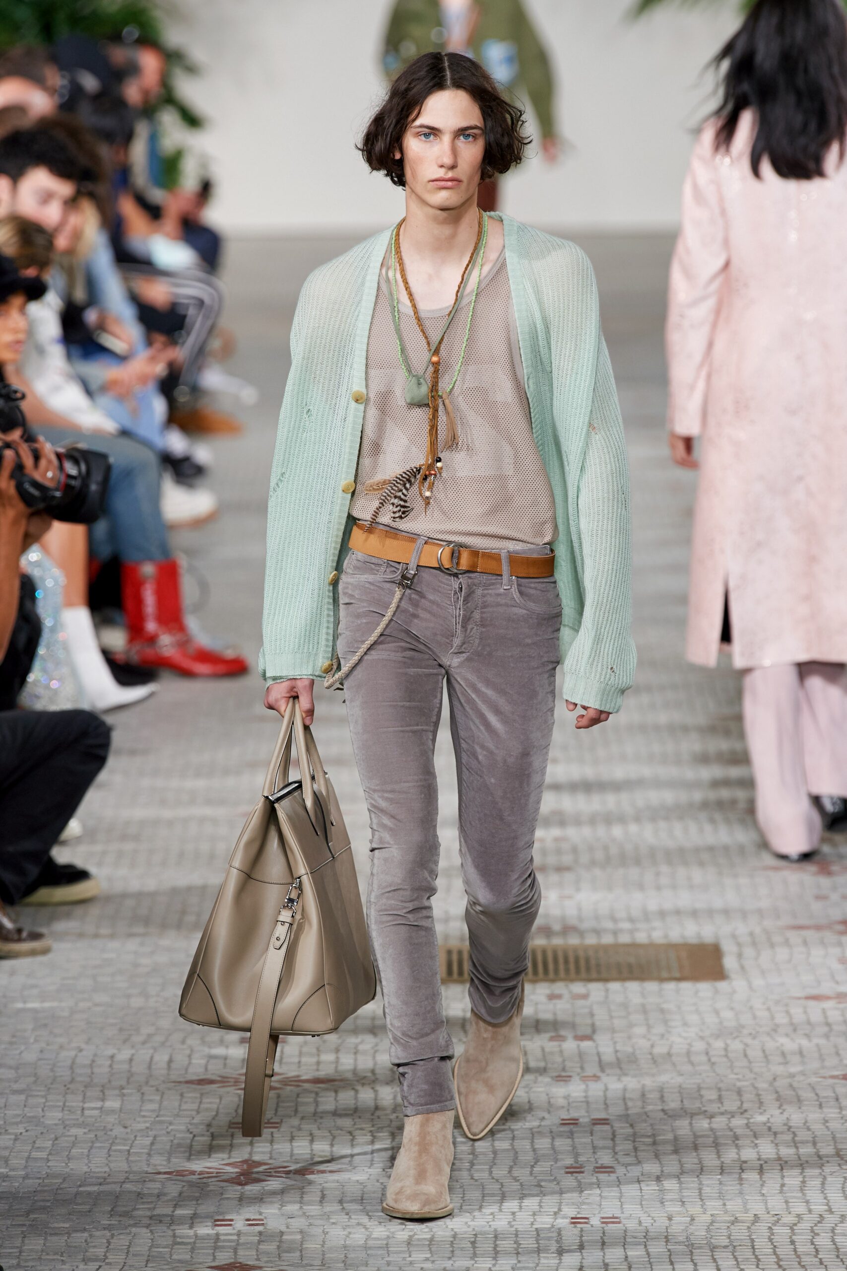gray velvet slim straight-leg pants