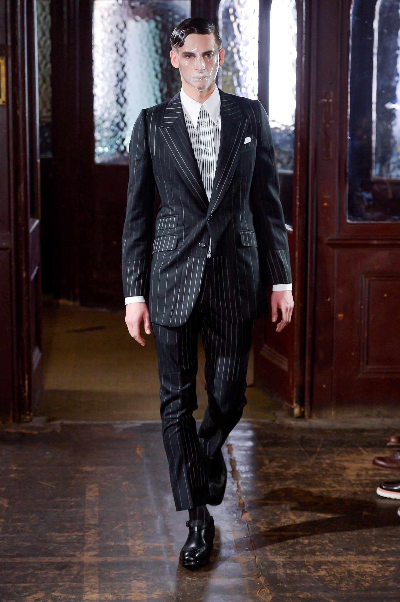 black and white striped tailored suit