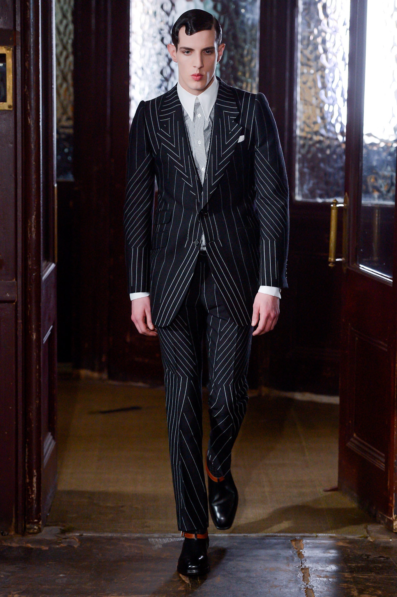 black and white striped tailored suit