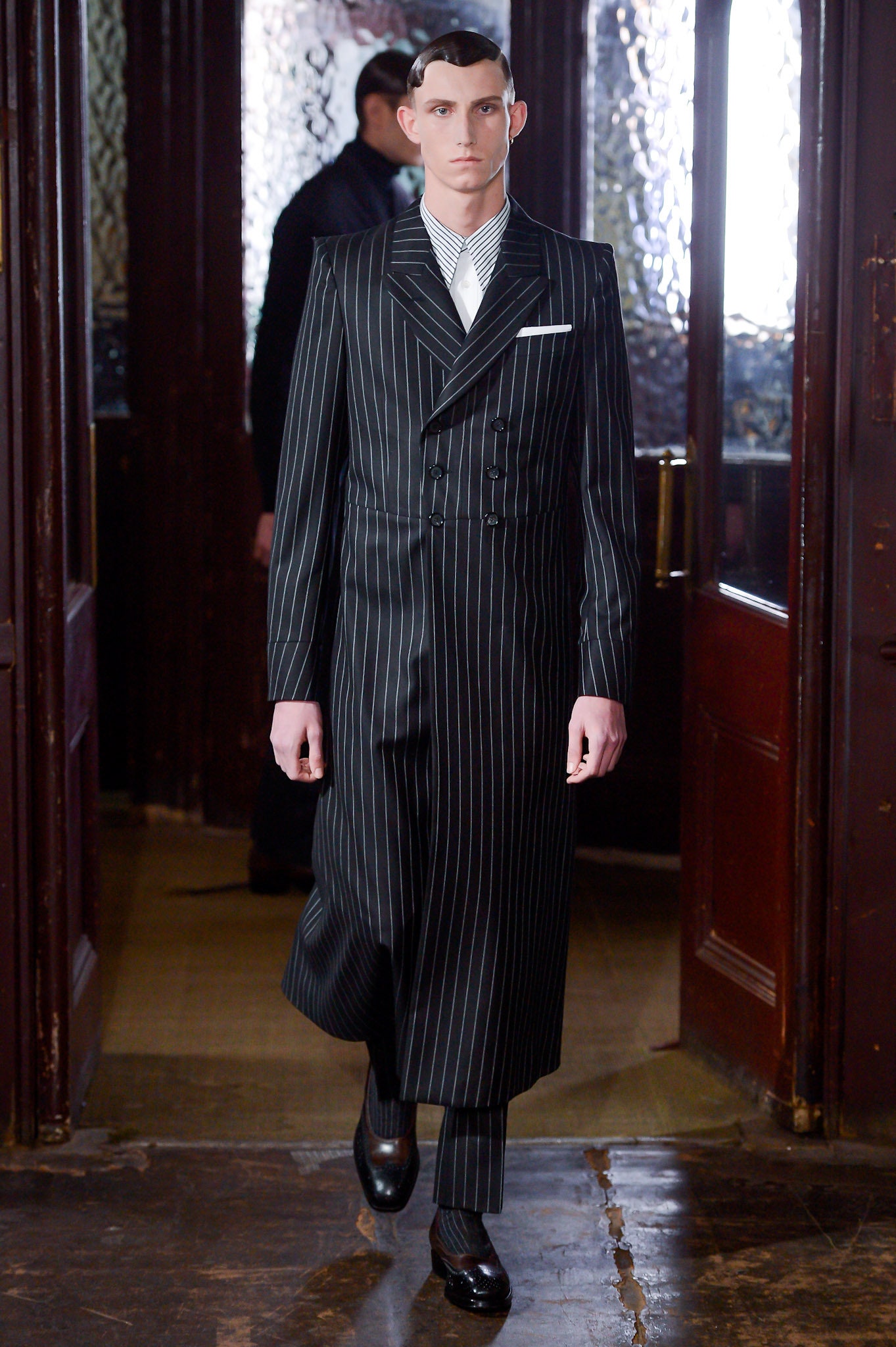 black and white striped tailored suit