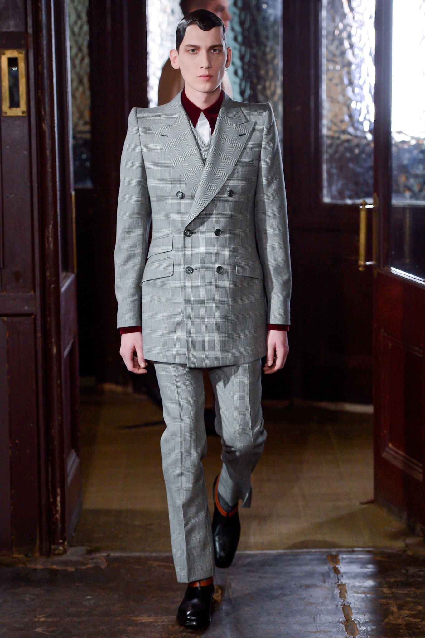 gray tailored suit with white shirt