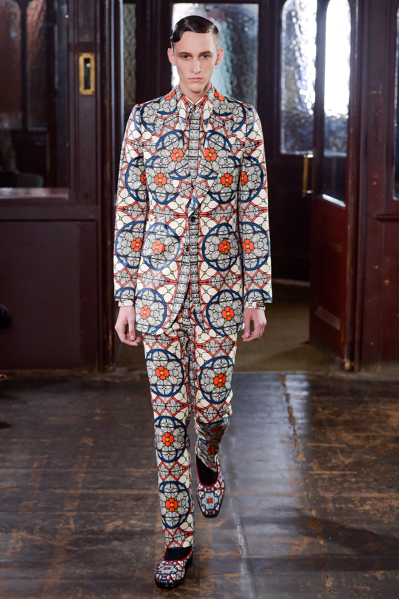 printed white suit with shoes