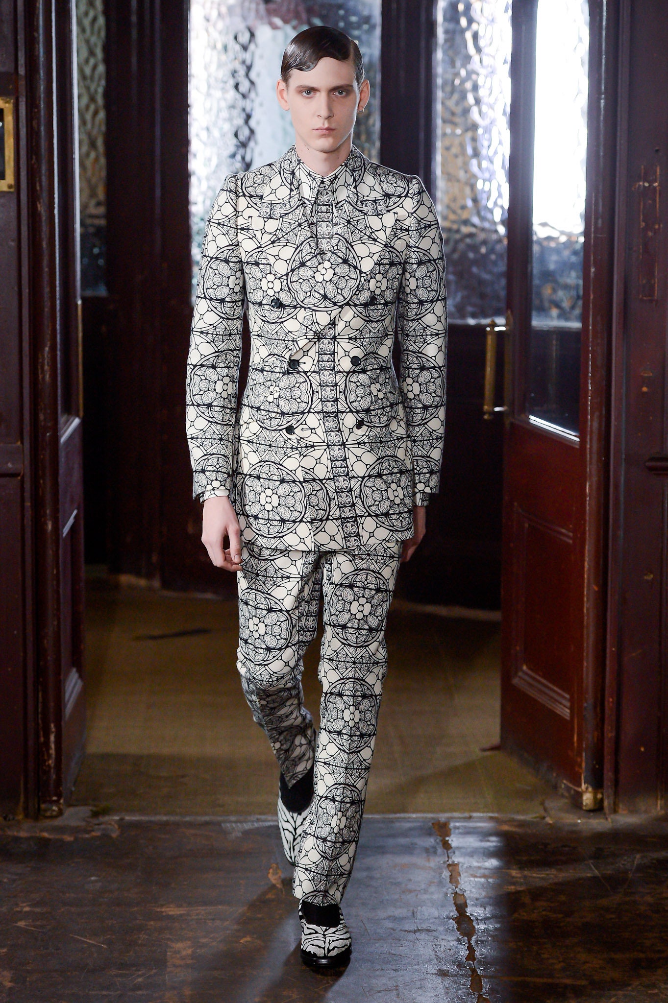 black and white printed suit