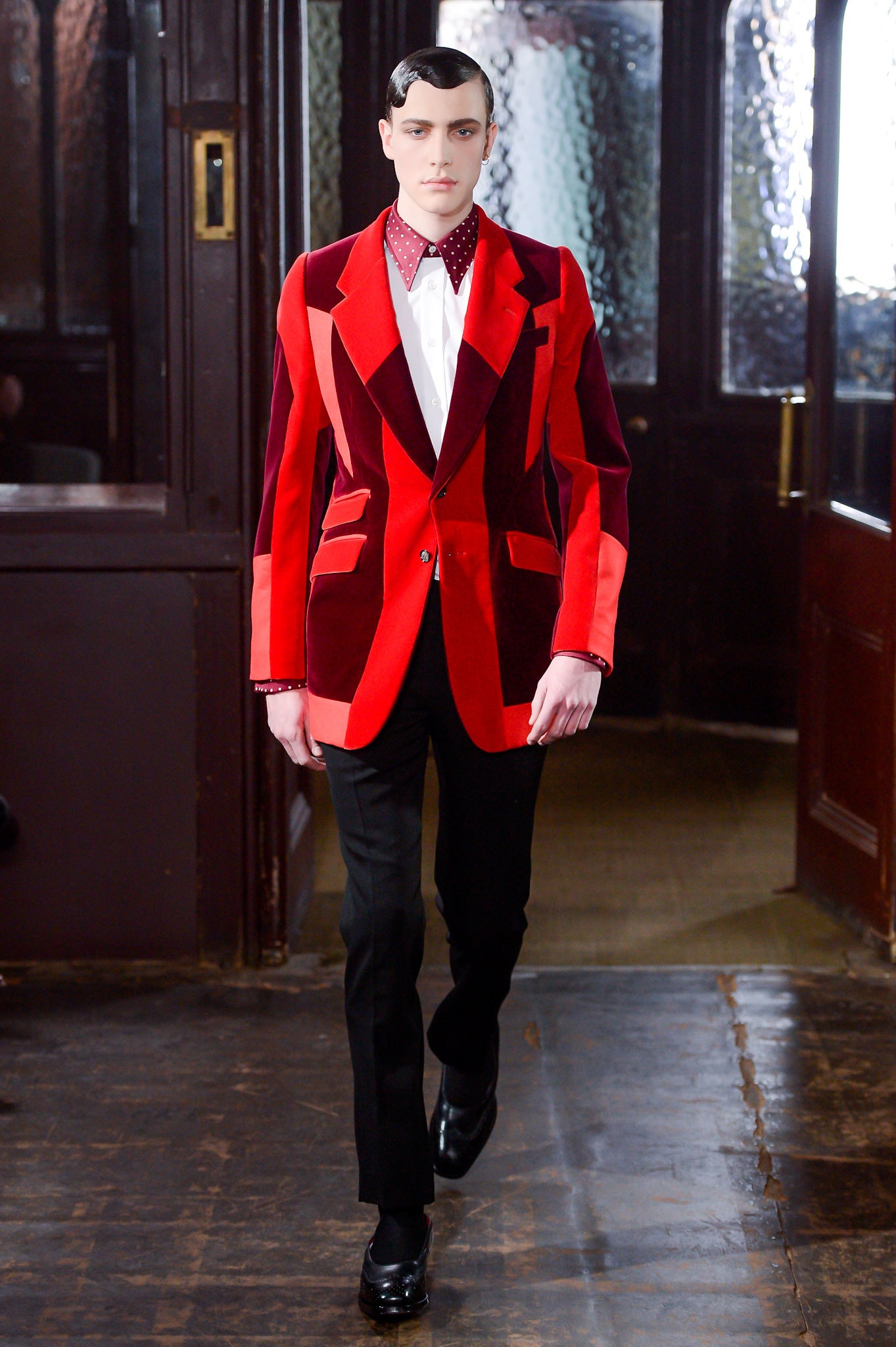 red and black velvet blazer