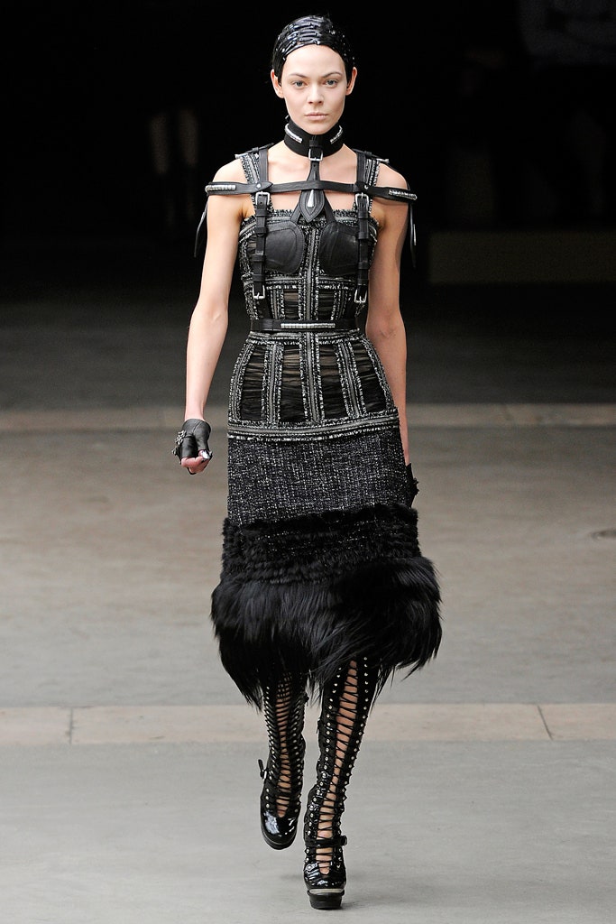 black leather sleeveless v-neck fitted layered embellished dress
