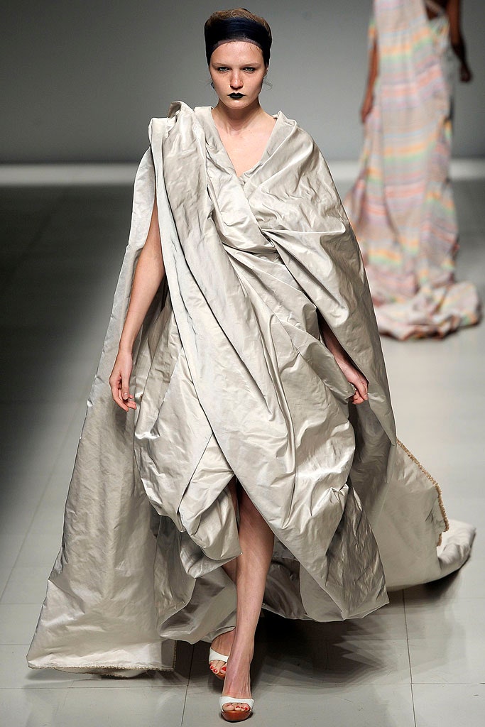 silver silk draped cape