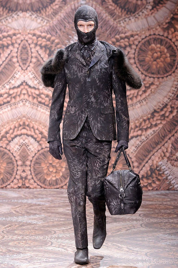 black wool tailored printed pants