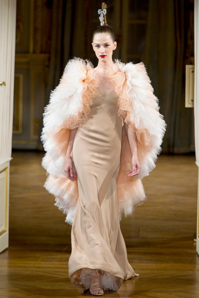 white tulle long-sleeve oversized ruffled cape