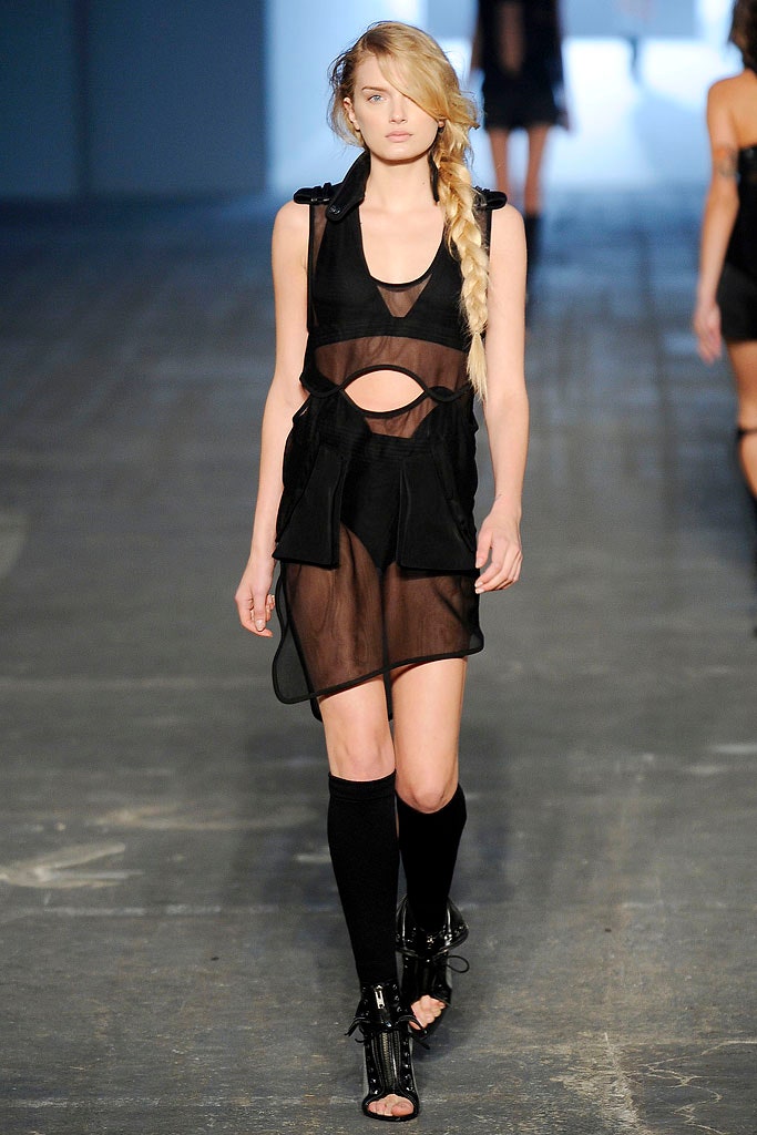 black sheer cutout dress with boots
