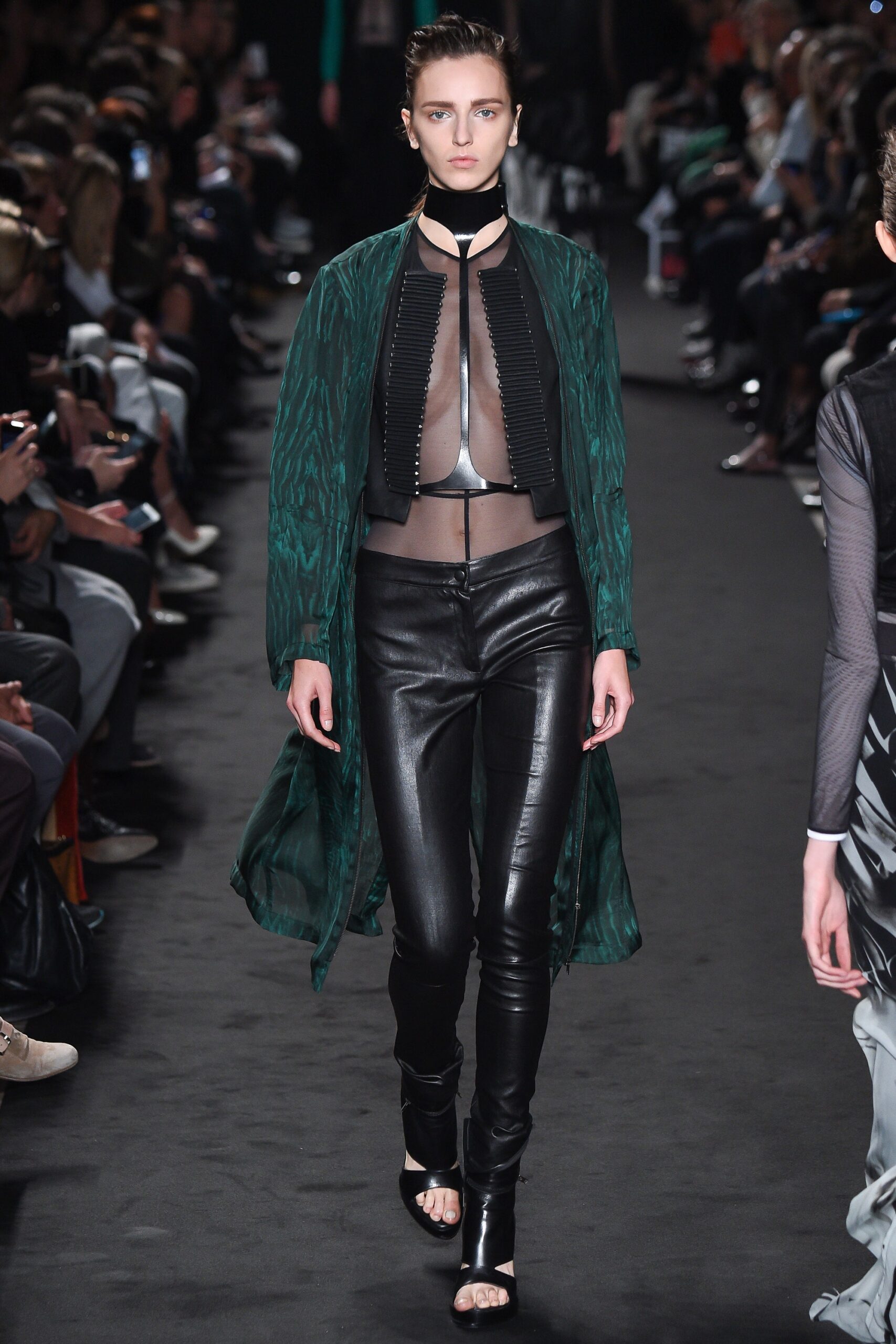 green silk coat with black top