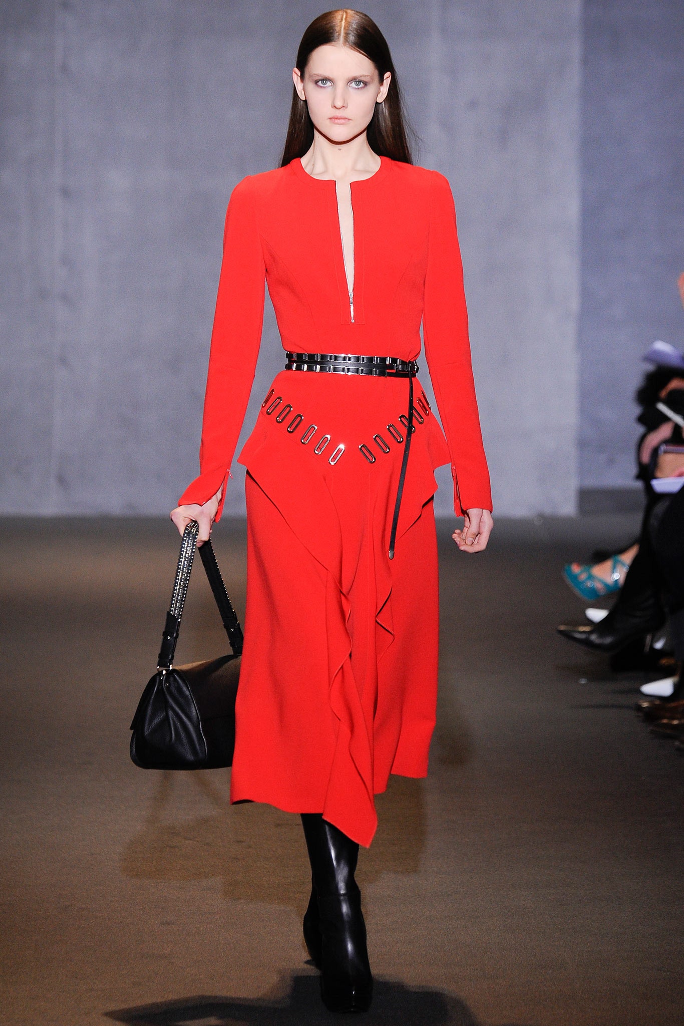 red silk fitted dress