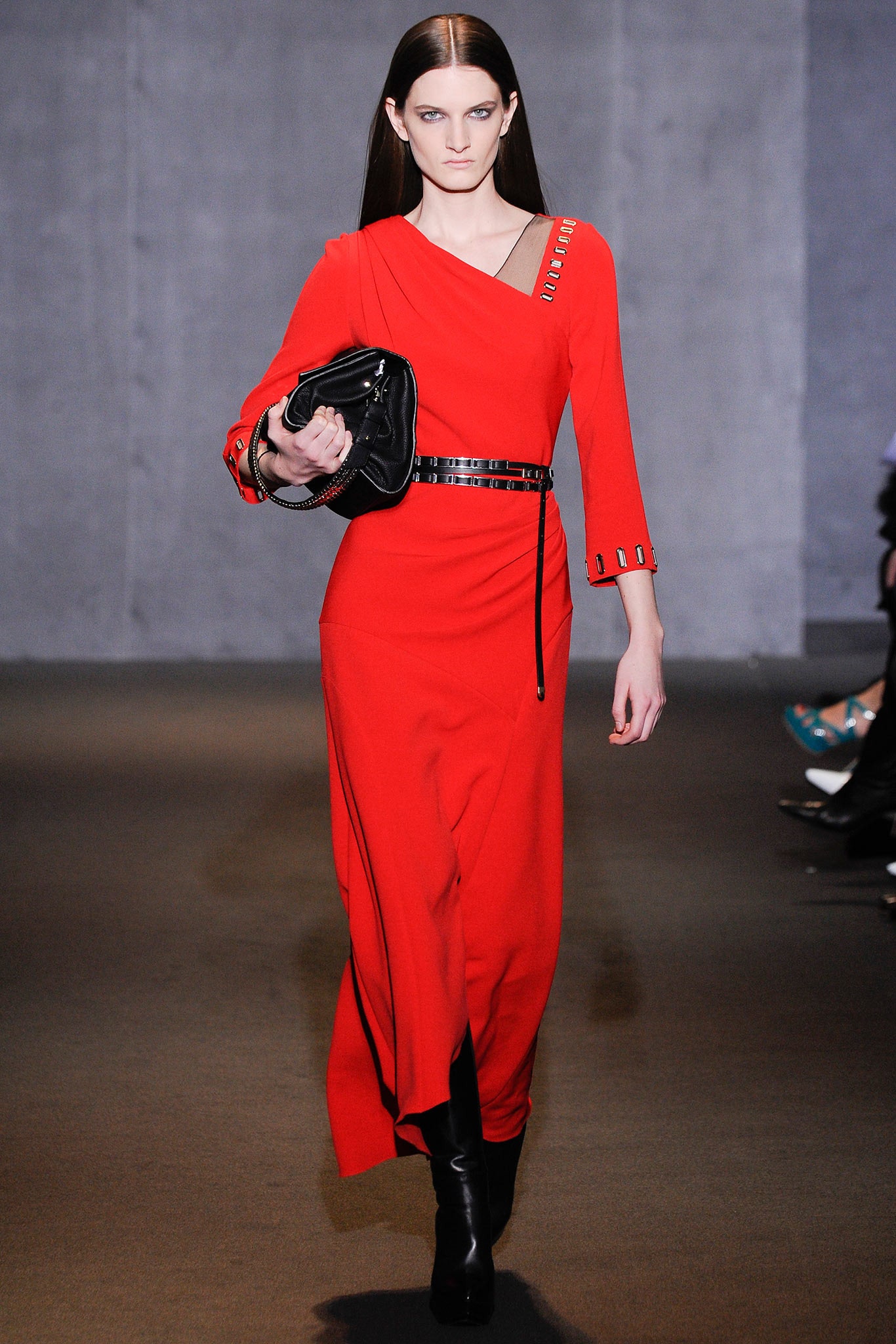 fitted red silk midi dress