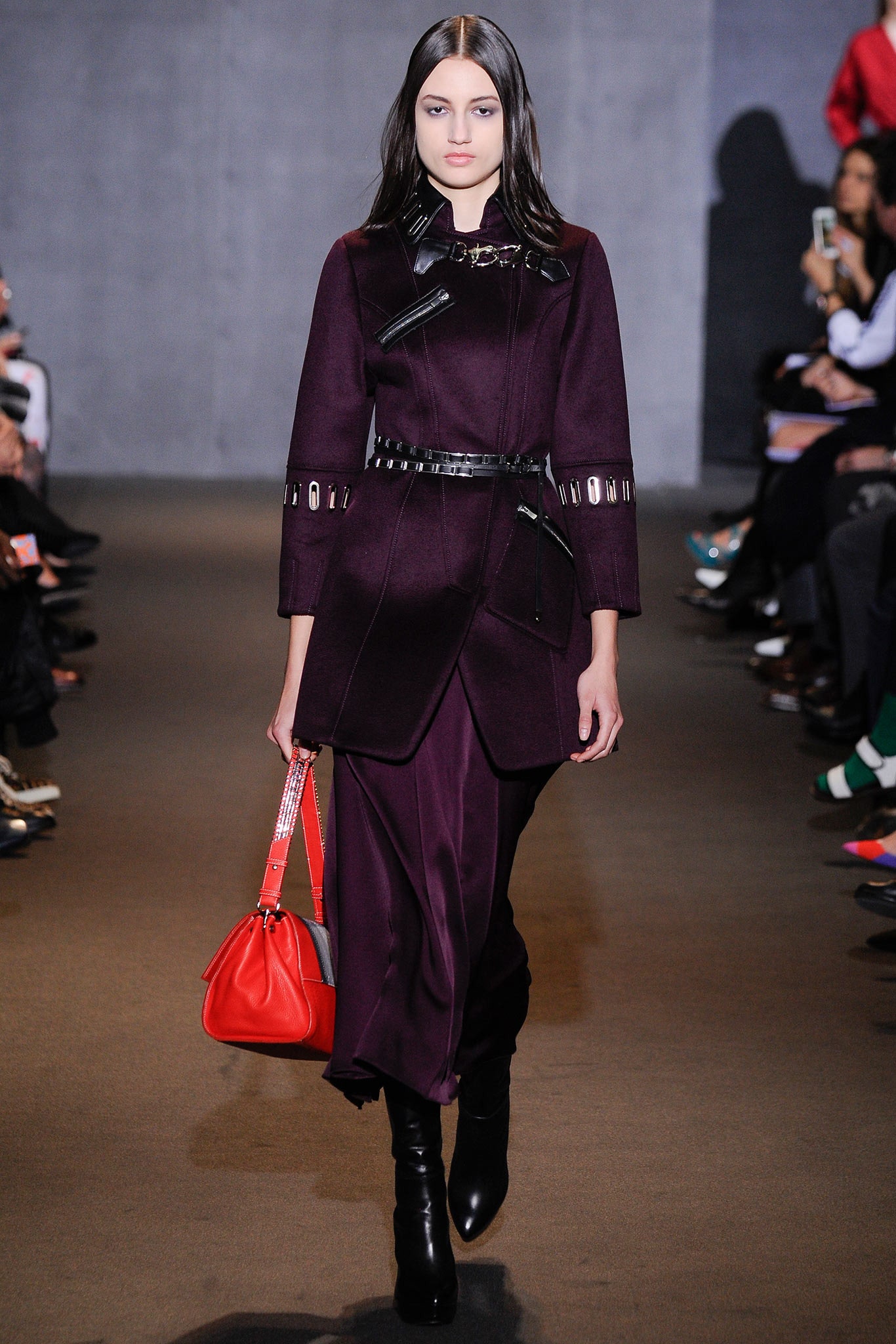 fitted purple coat and dress