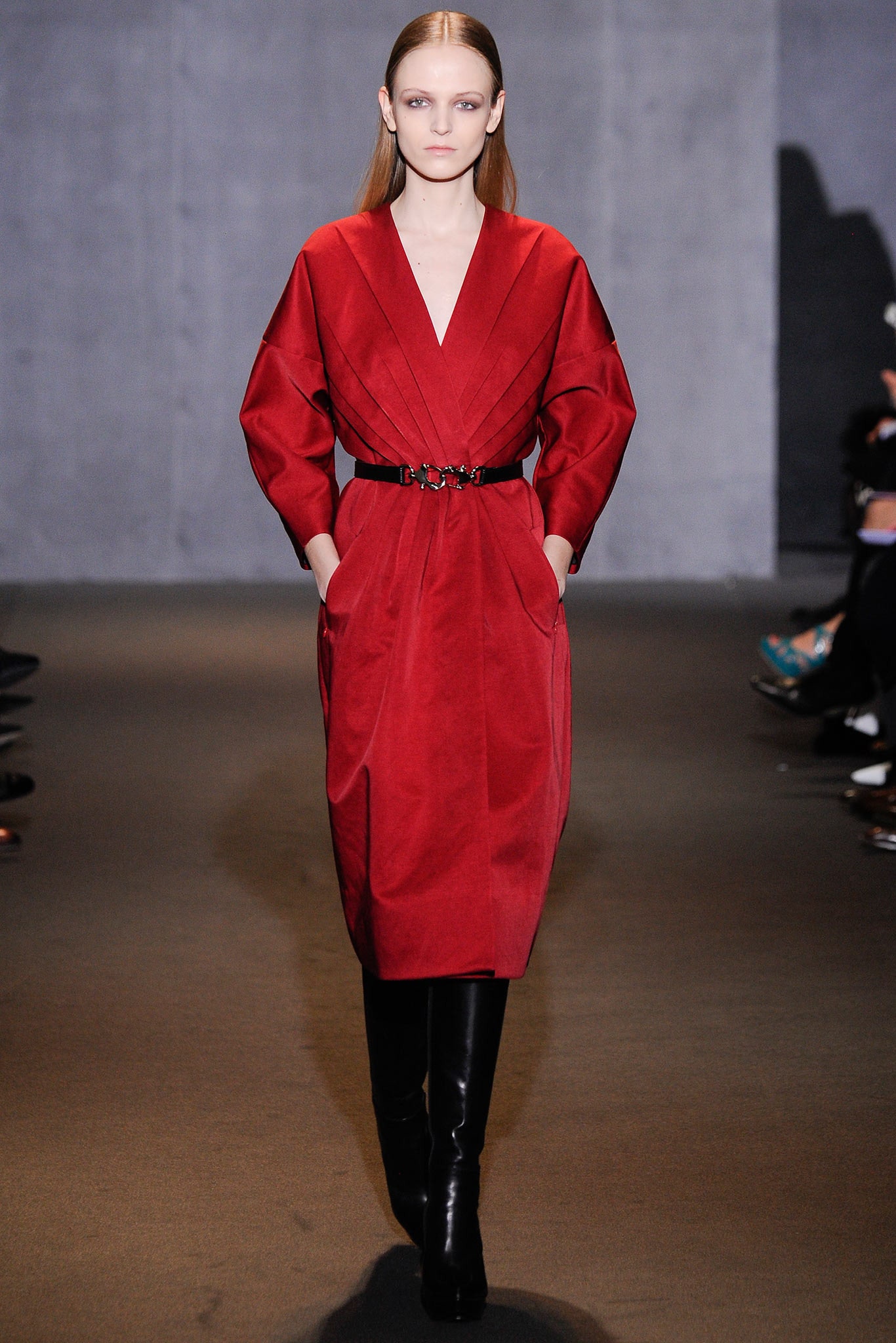 red fitted midi dress