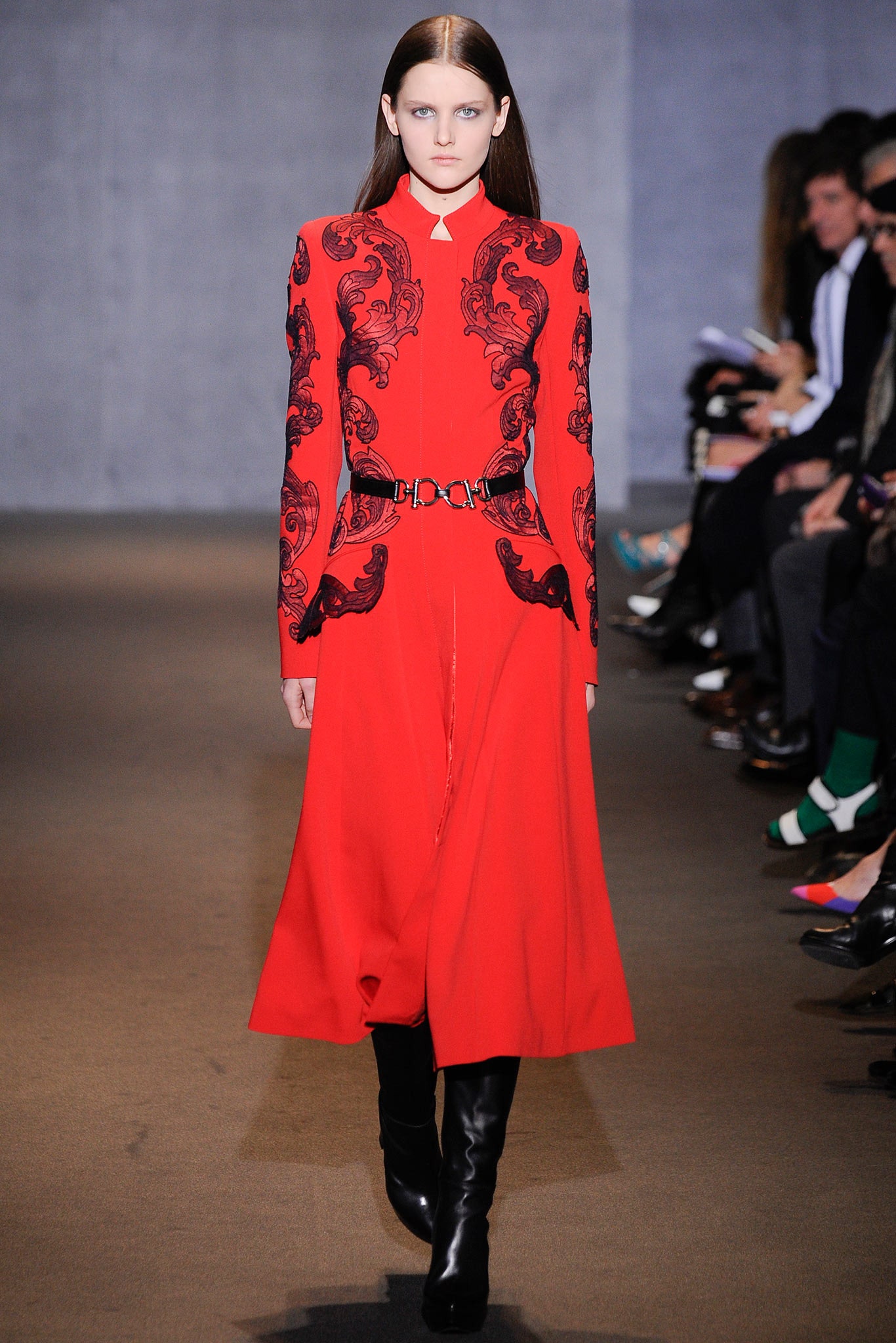 red silk embroidered dress