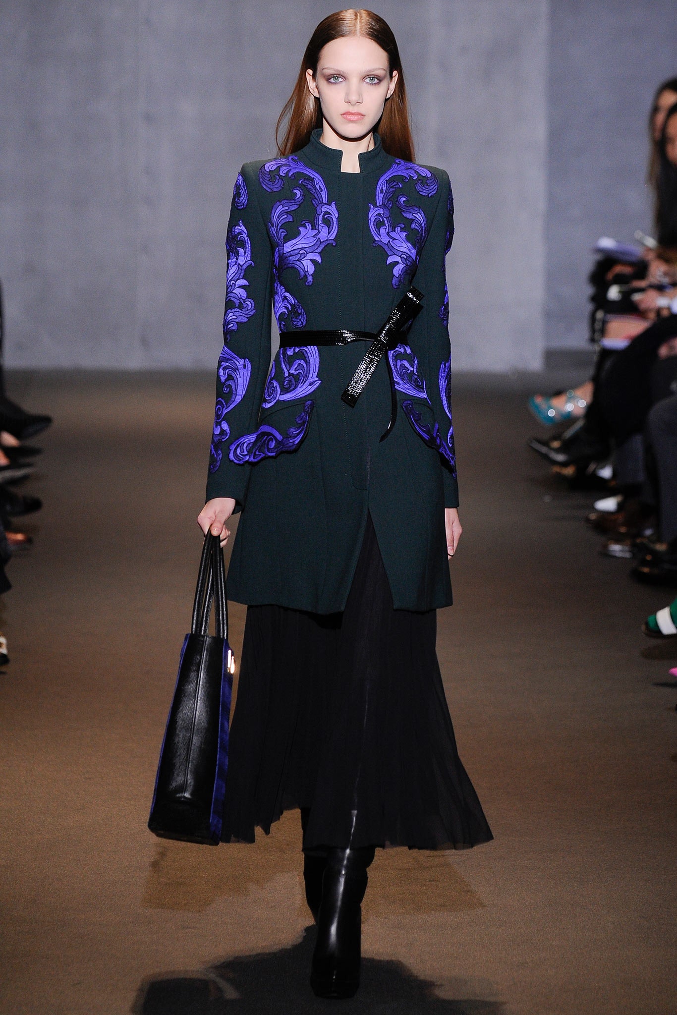 fitted green embroidered coat