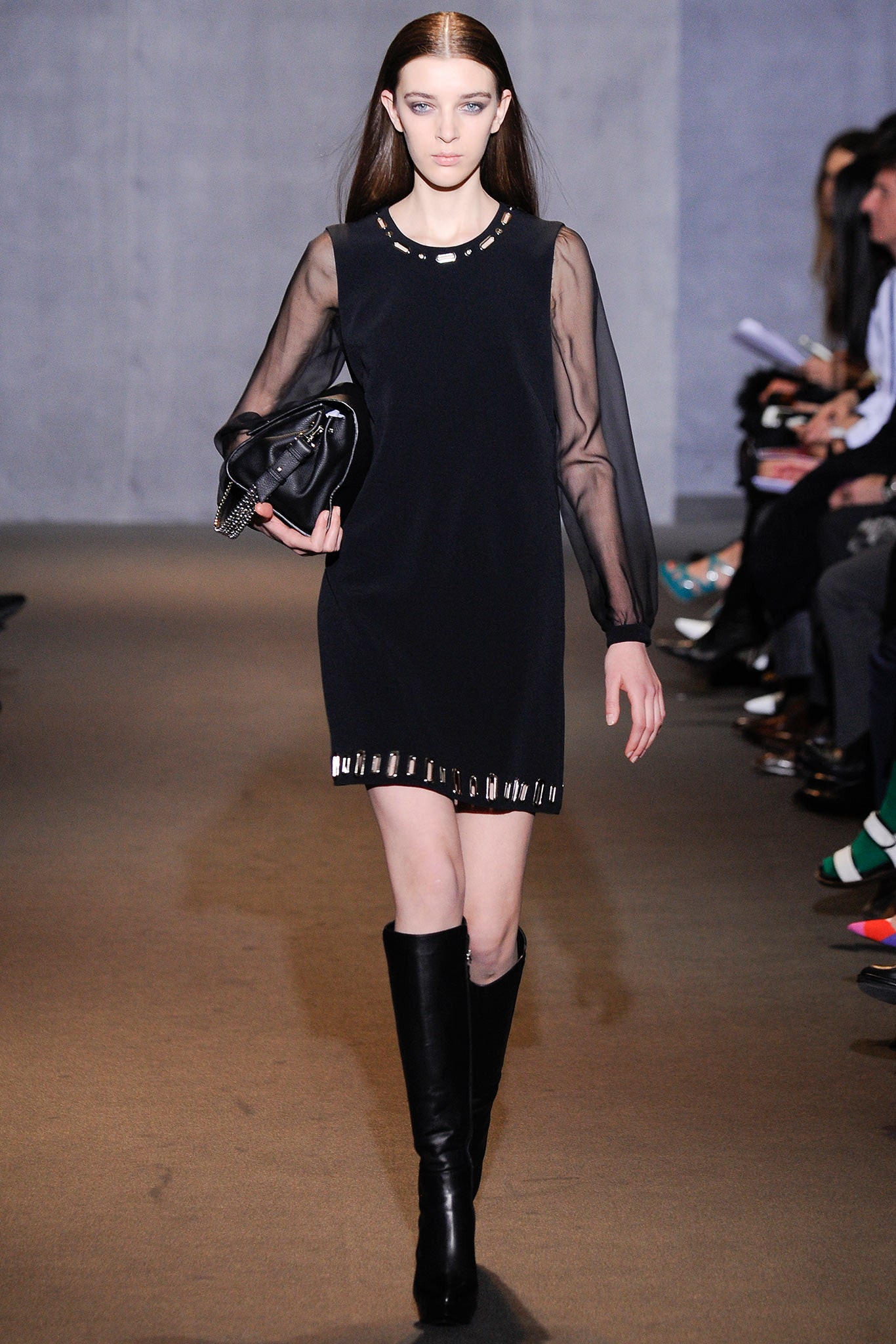 black silk mini dress with boots