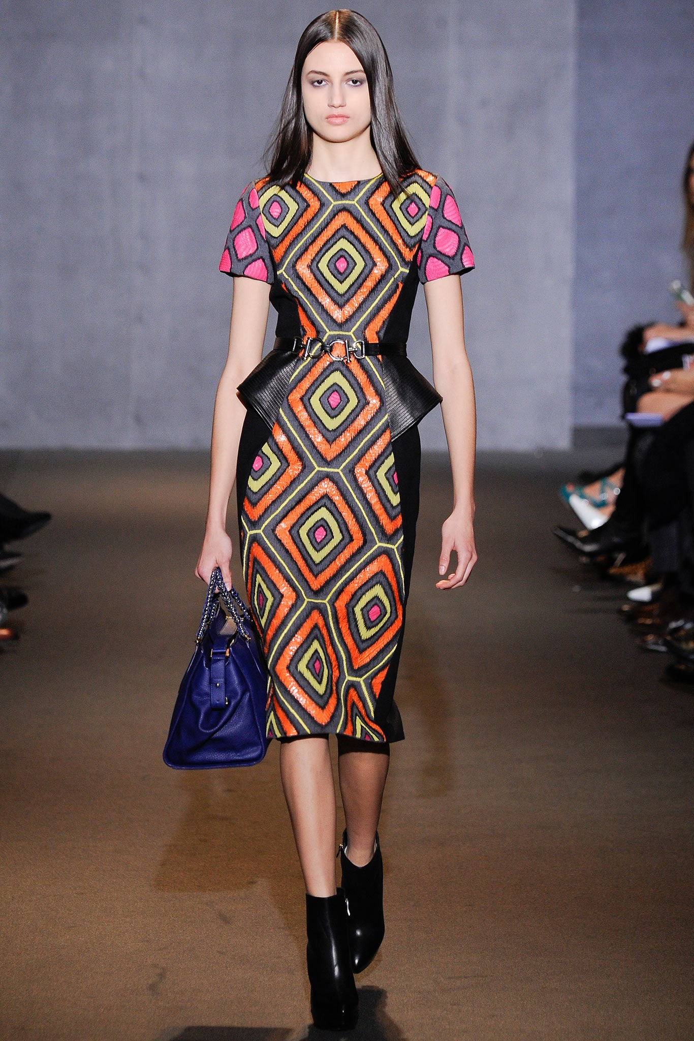 color-blocked midi dress with bag