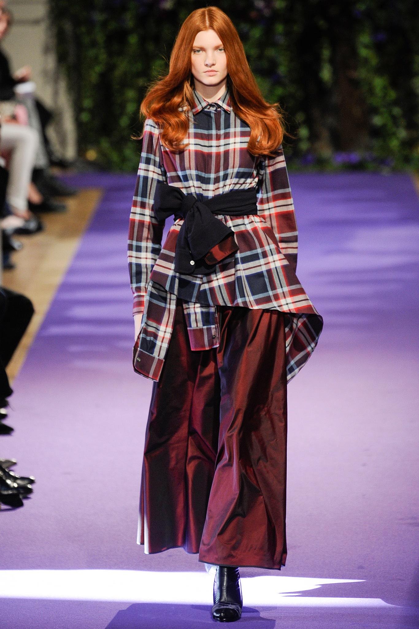 checked shirt-dress with wide-leg pants