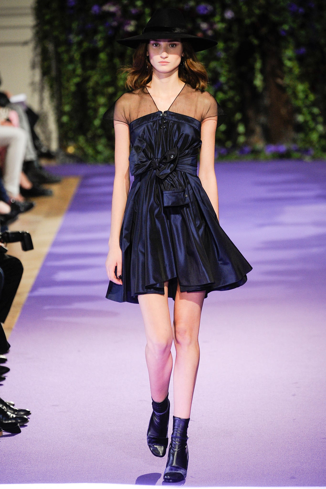 black silk mini dress with hat