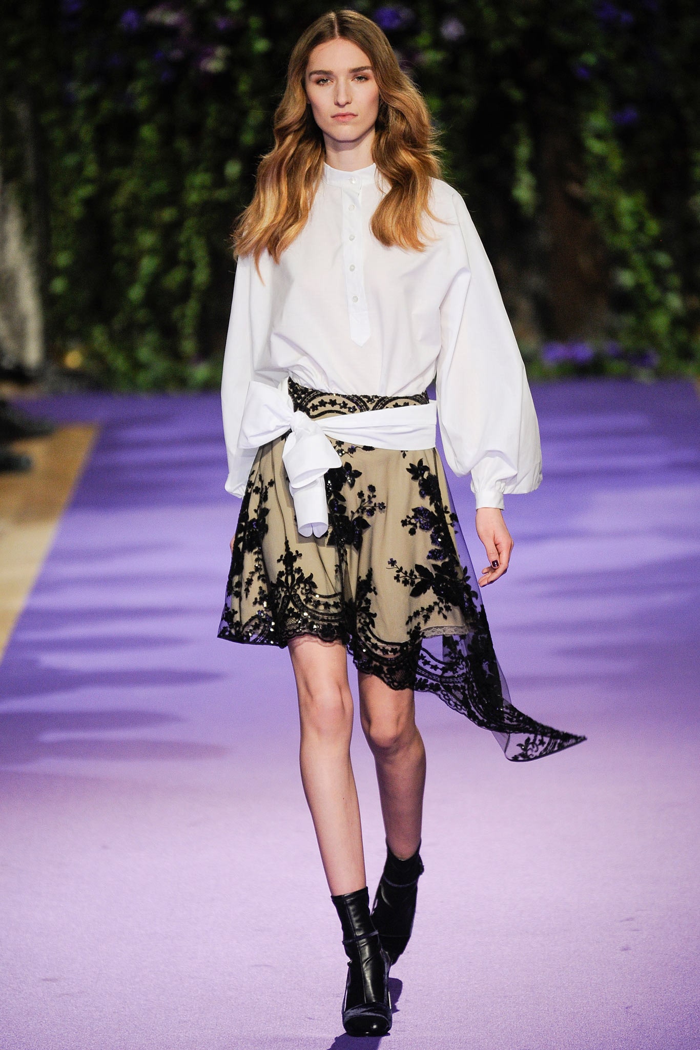 beige silk fitted layered embroidered sheer skirt
