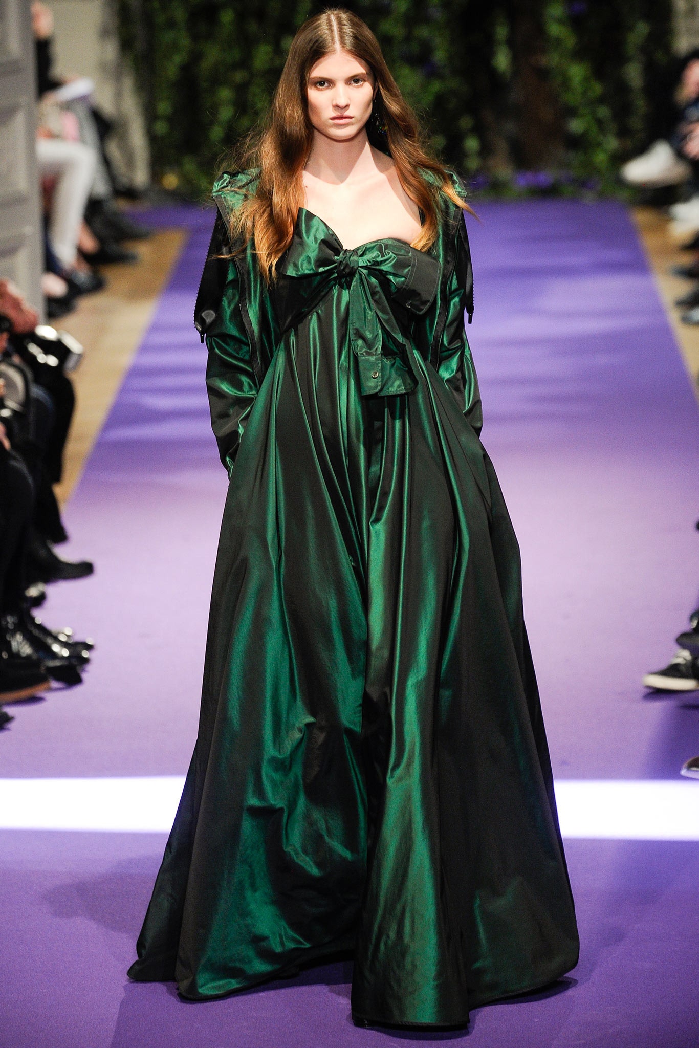 green and black silk gown