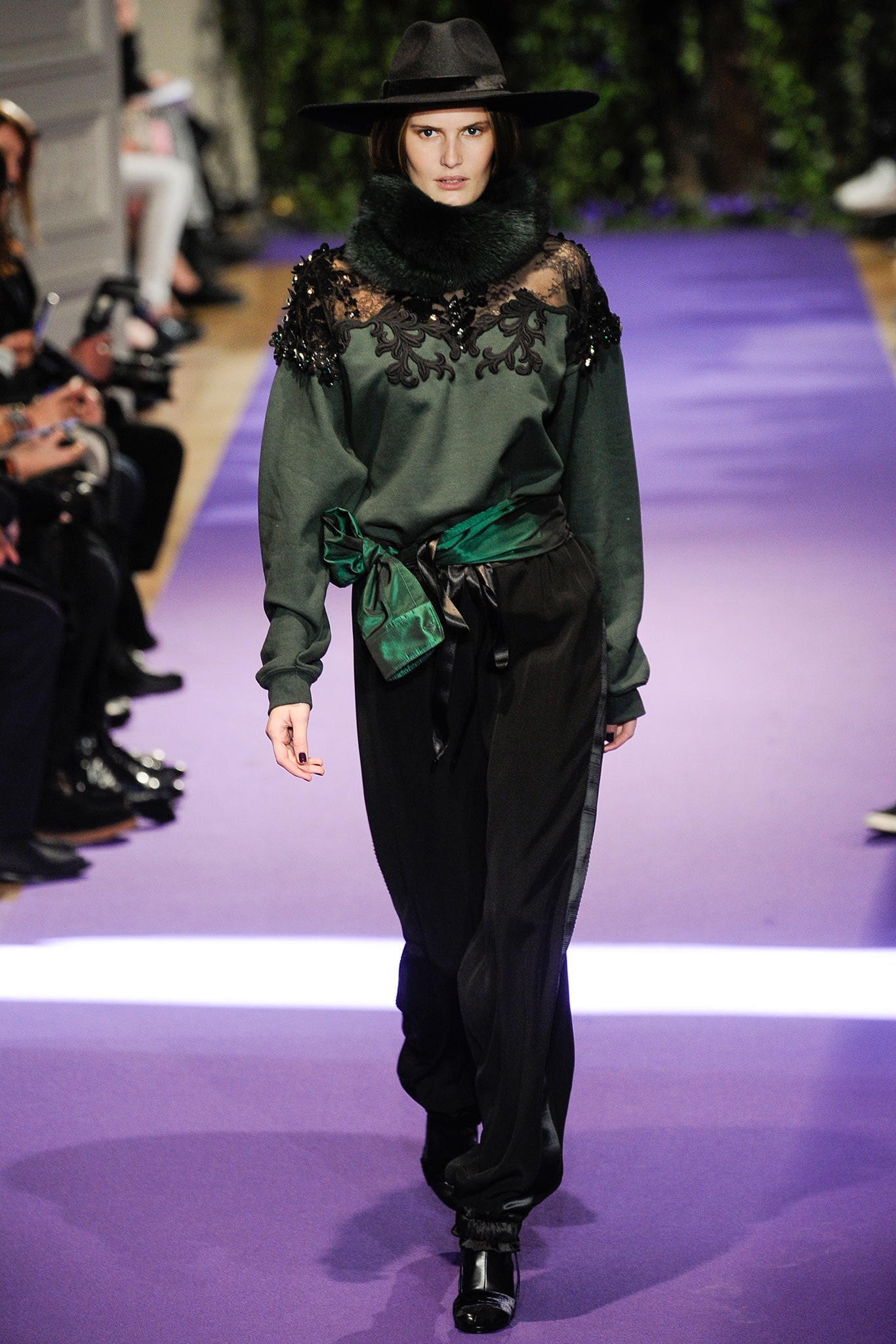 green cotton long-sleeve collared relaxed embroidered top