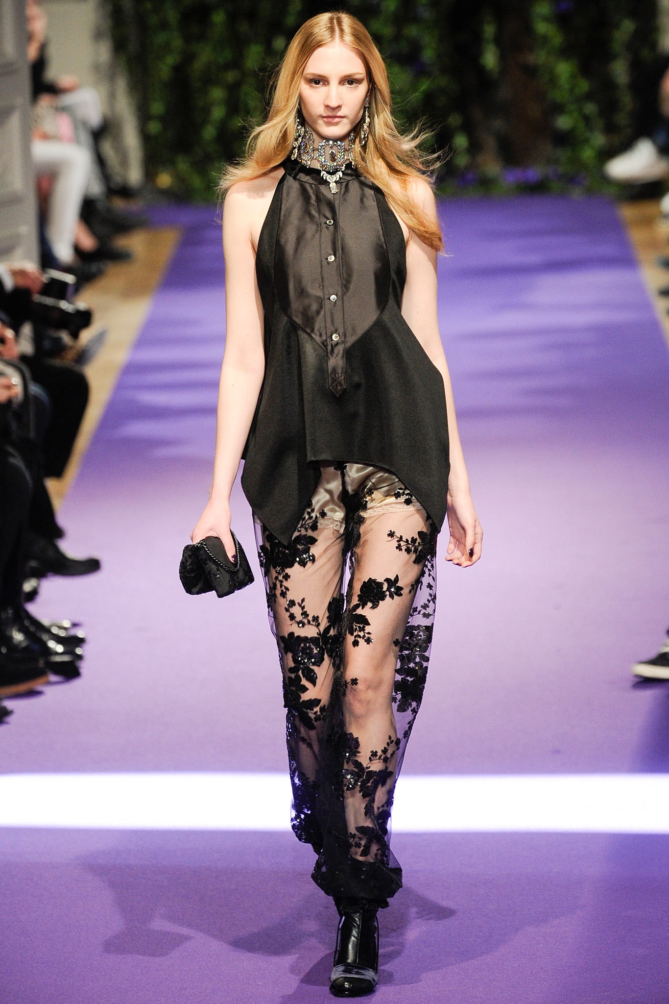 black lace fitted flared sheer flowing pants
