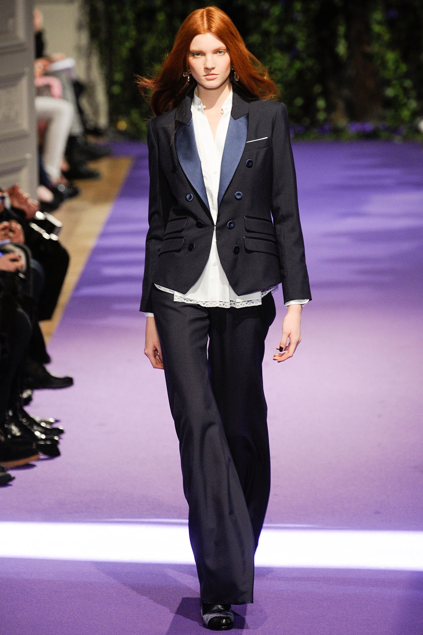 black tailored suit with white shirt