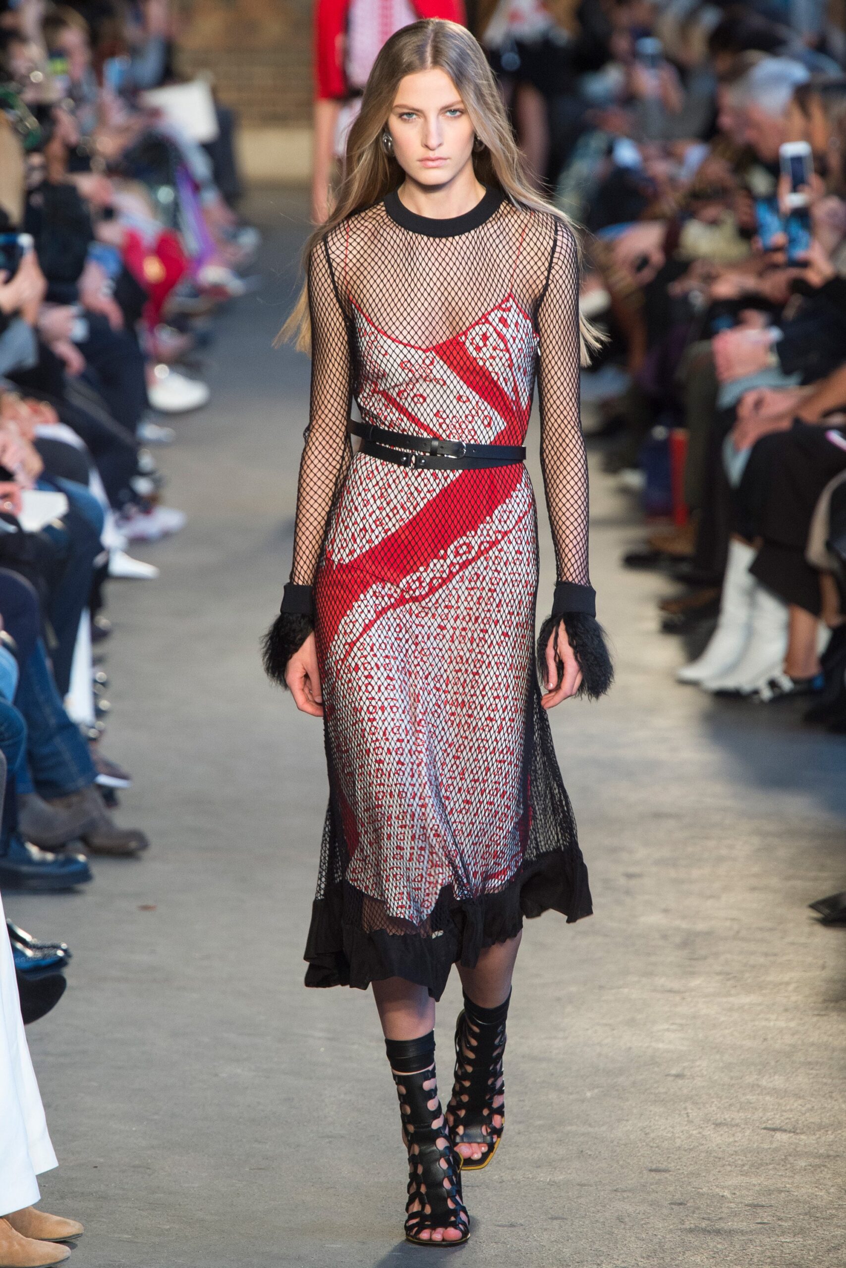 red mesh sleeveless v-neck fitted layered printed dress
