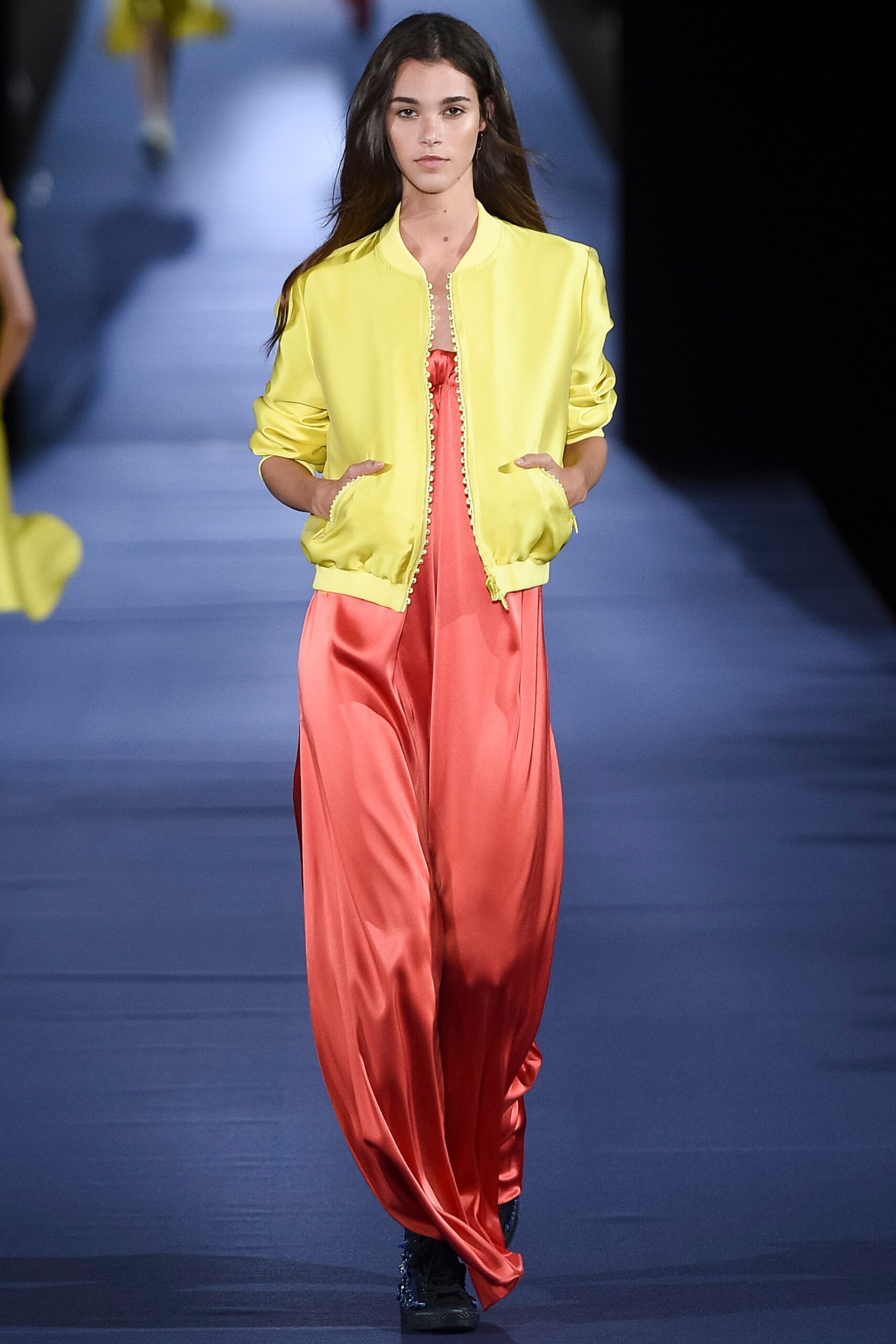 yellow silk jacket and orange dress