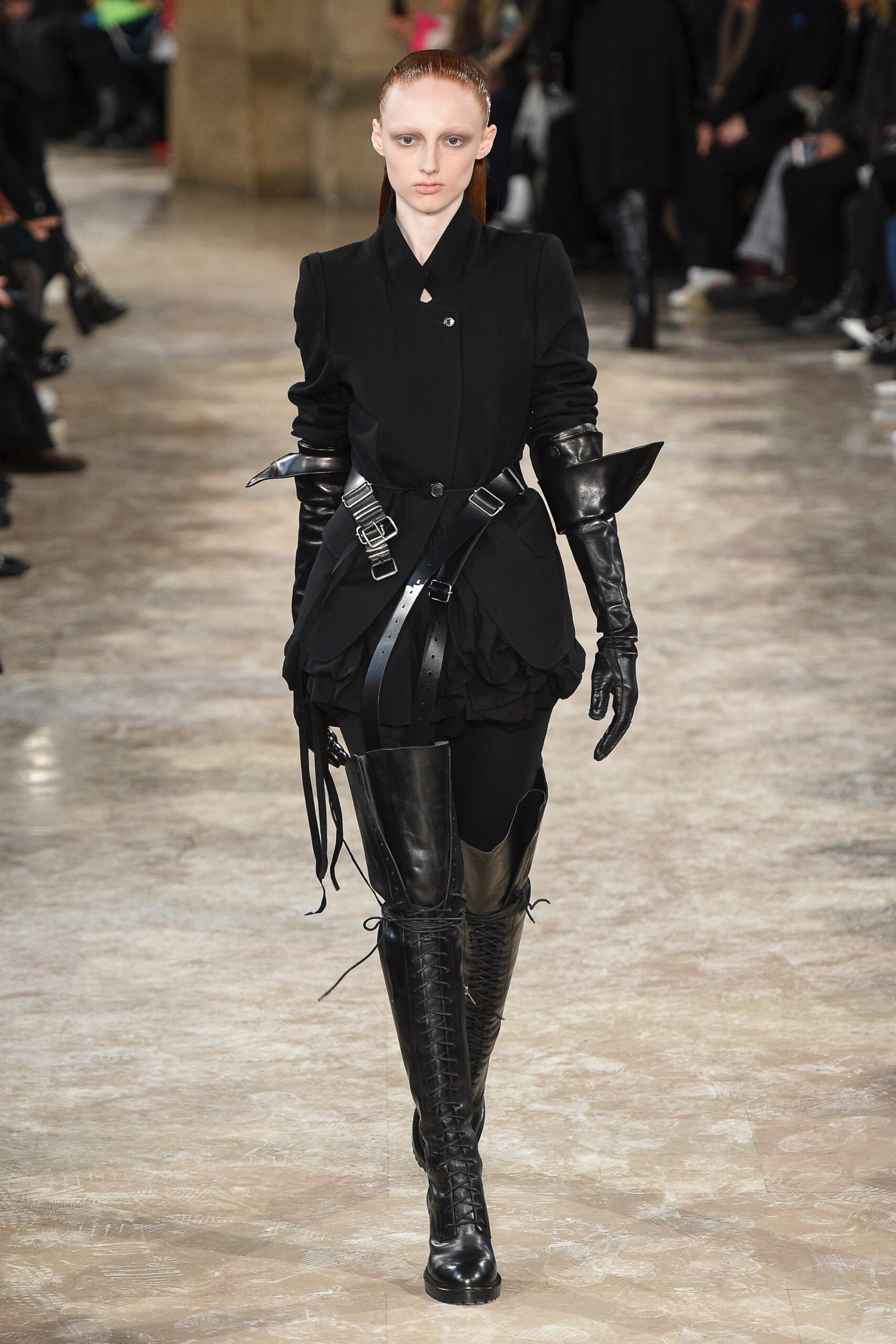black leather fitted jacket and dress