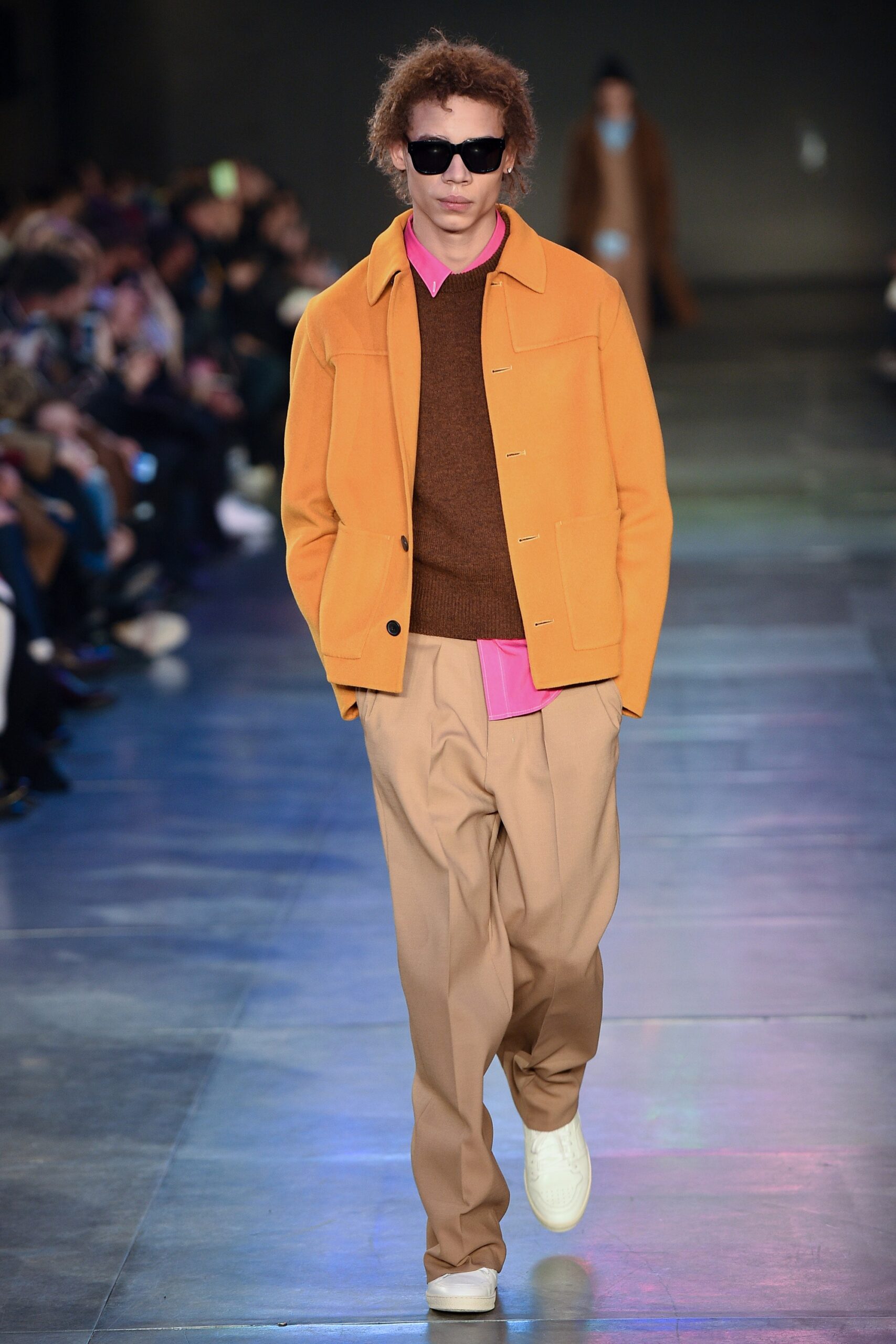 orange cotton long-sleeve collared relaxed buttoned jacket