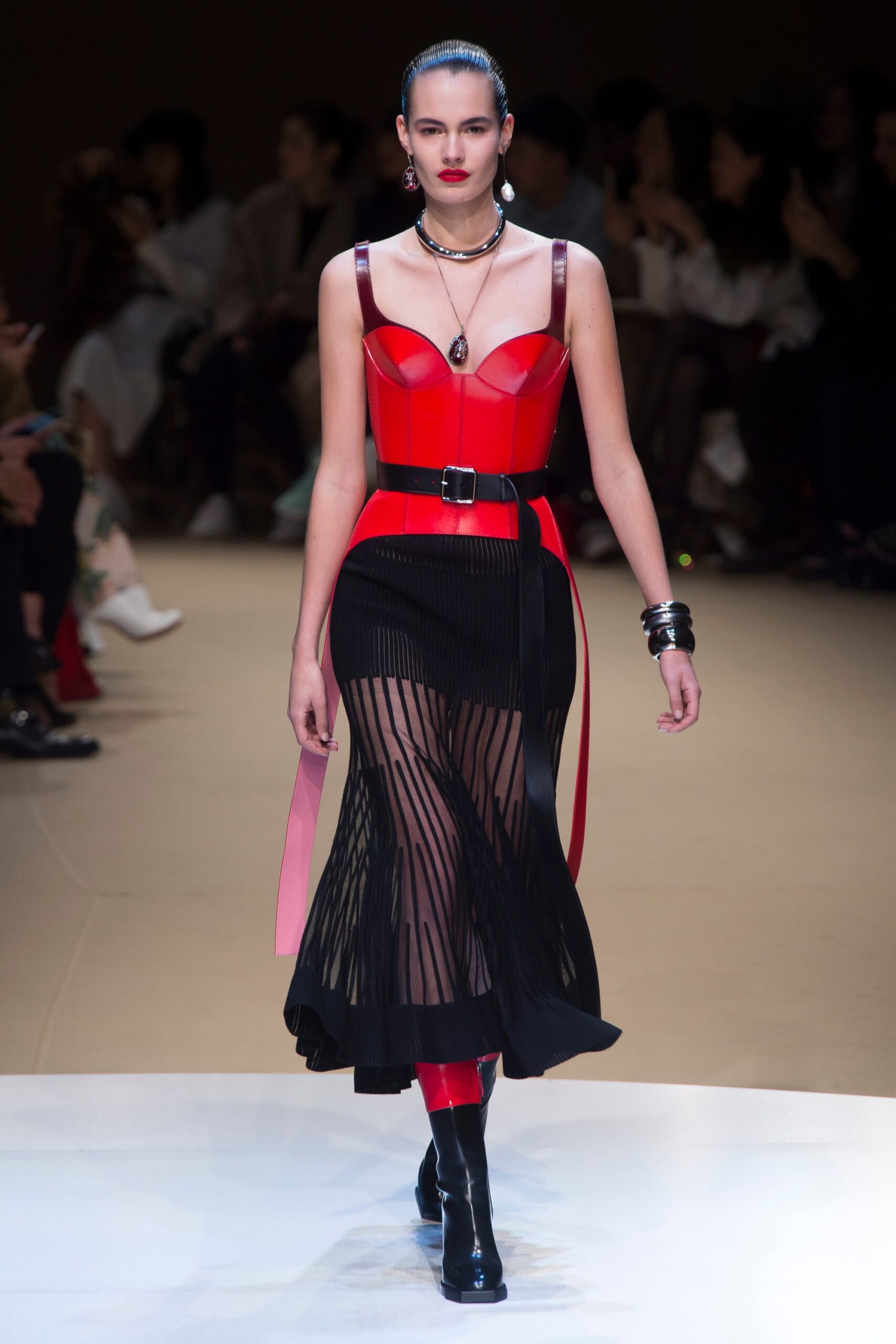 red and black fitted midi dress