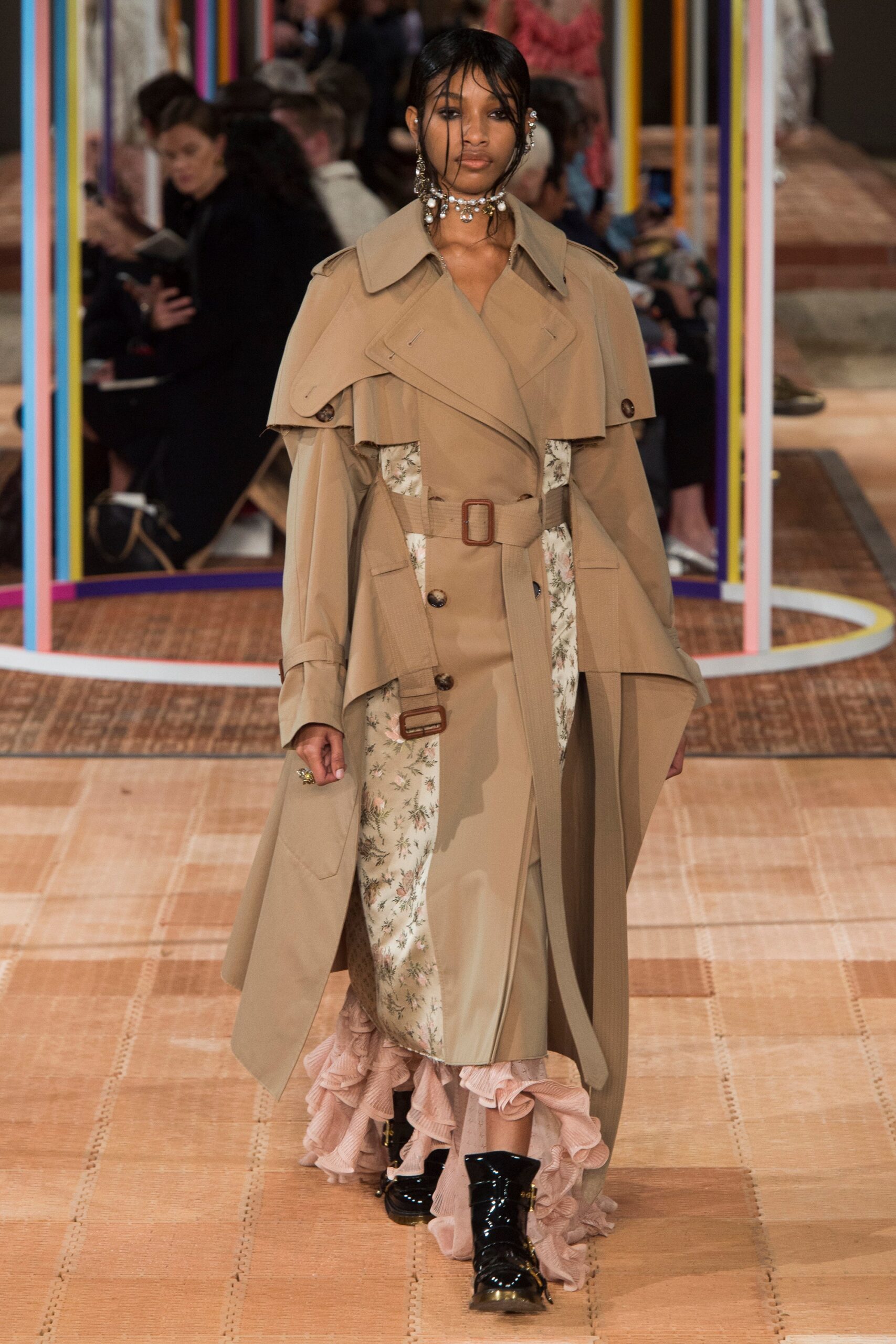 beige cotton long-sleeve collared relaxed belted layered trench