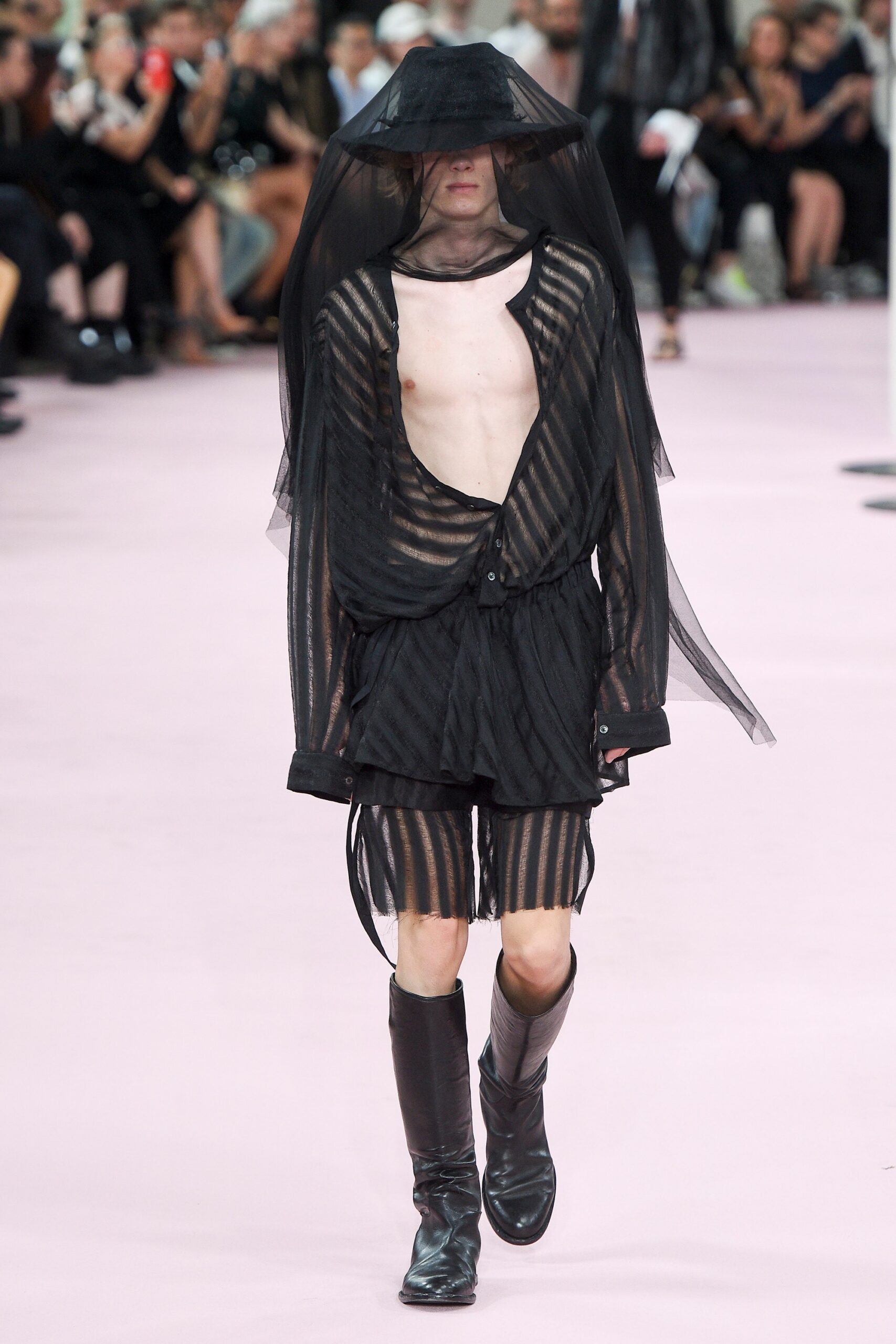 black mesh relaxed striped sheer shorts
