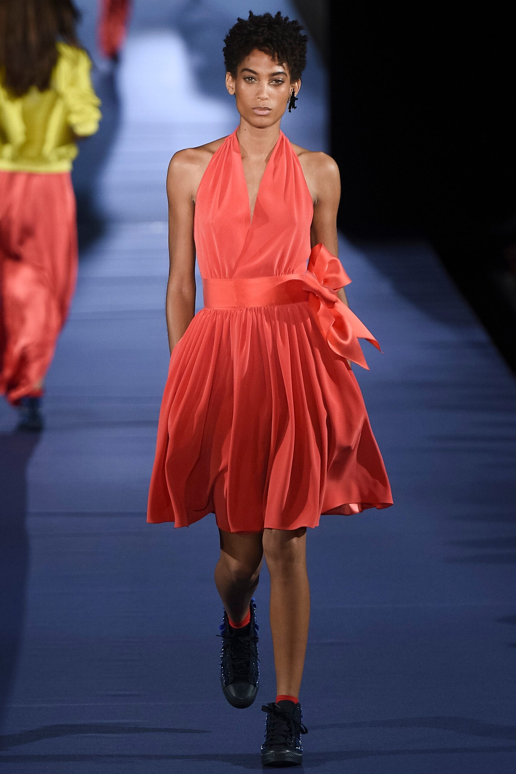 coral silk sleeveless dress