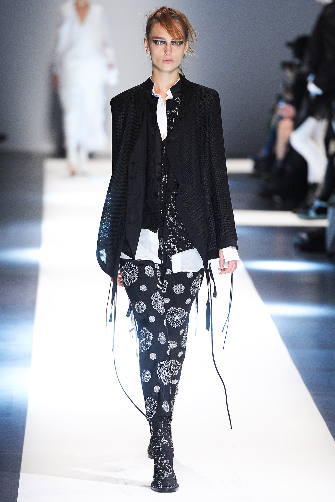 black silk long-sleeve collared relaxed draped jacket